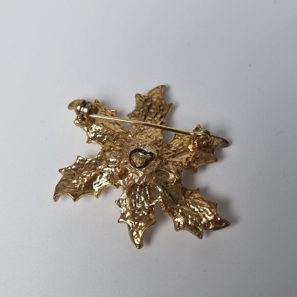 Vintage Festive Poinsettia Rhinestone Pin - Picture 3 of 3